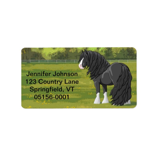 Black & White Gypsy Vanner Tinker Draft Horse Label (Front)
