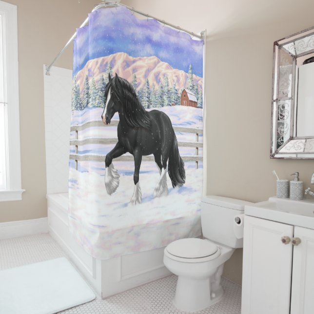 Black & White Gypsy Vanner Tinker Draught Horse Shower Curtain (In Situ)