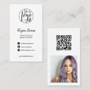 black white hair makeup photo logo simple qr code business card