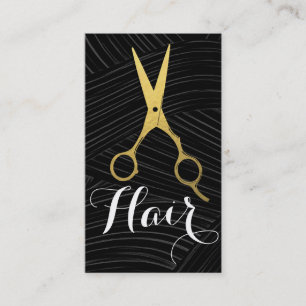 Black White Hair Pattern Gold Scissors Hairstylist Appointment Card