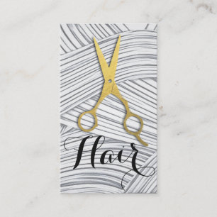Black White Hair Pattern Gold Scissors Hairstylist Appointment Card