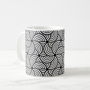 Black White Half-Circle Spiral Arcs Curve Pattern Coffee Mug