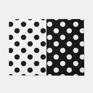 Black White Half Color Split Inverse Polka Dots Doormat