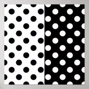 Black White Half Color Split Inverse Polka Dots Poster
