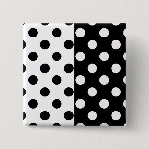 Black White Half Colour Split Inverse Polka Dots 15 Cm Square Badge