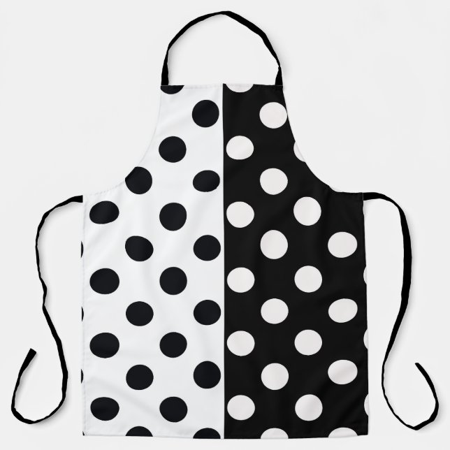 Black White Half Colour Split Inverse Polka Dots Apron (Front)