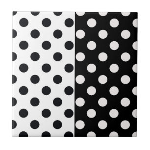 Black White Half Colour Split Inverse Polka Dots Ceramic Tile