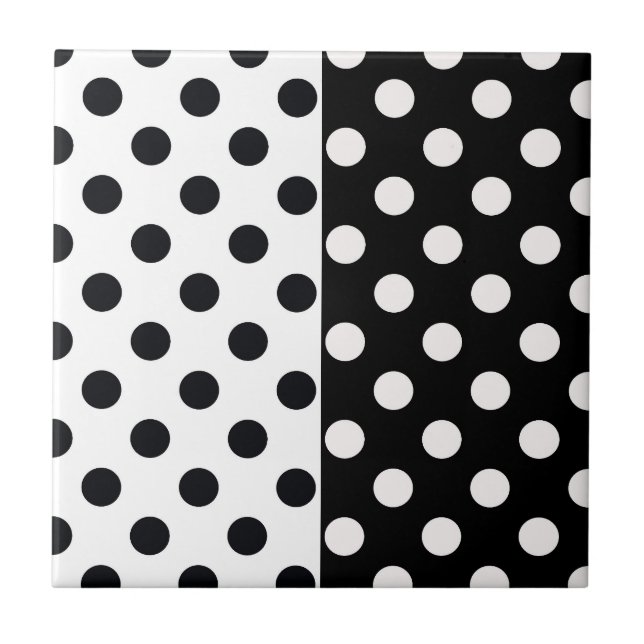 Black White Half Colour Split Inverse Polka Dots Ceramic Tile (Front)