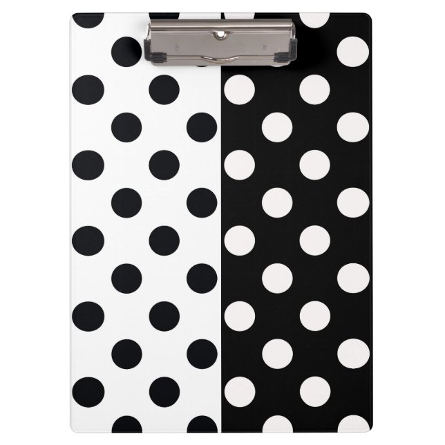 Black White Half Colour Split Inverse Polka Dots Clipboard (Front)