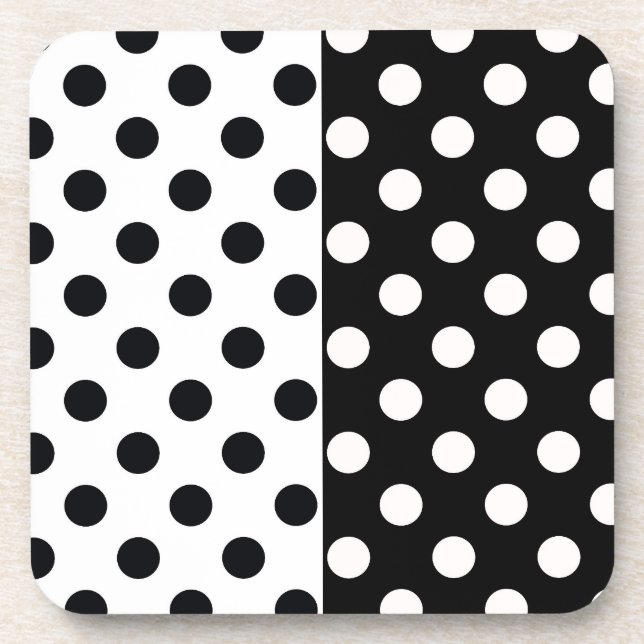 Black White Half Colour Split Inverse Polka Dots Coaster (Front)