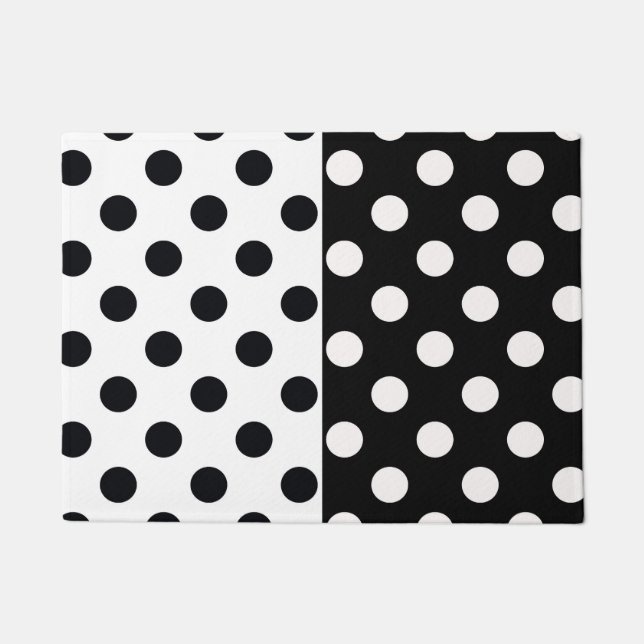 Black White Half Colour Split Inverse Polka Dots Doormat (Front)