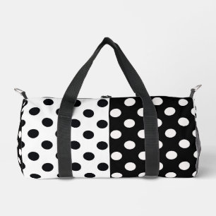 Black White Half Colour Split Inverse Polka Dots Duffle Bag