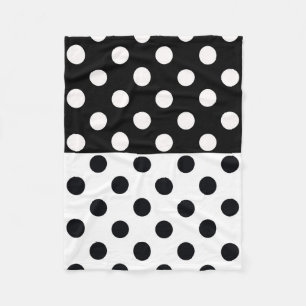 Black White Half Colour Split Inverse Polka Dots Fleece Blanket