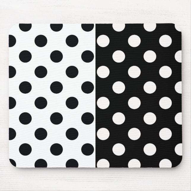 Black White Half Colour Split Inverse Polka Dots Mouse Pad (Front)