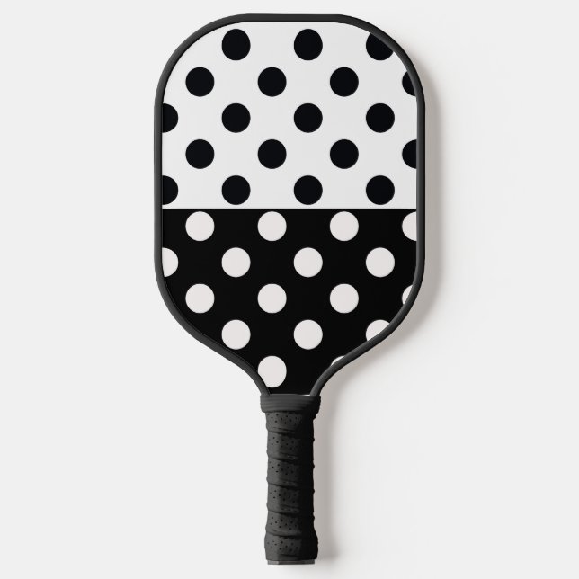 Black White Half Colour Split Inverse Polka Dots Pickleball Paddle (Front)
