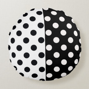 Black White Half Colour Split Inverse Polka Dots Round Cushion