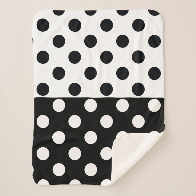 Black White Half Colour Split Inverse Polka Dots Sherpa Blanket (Front)