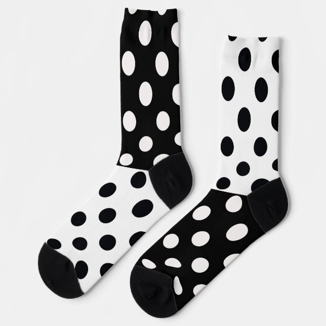 Black White Half Colour Split Inverse Polka Dots Socks (Left)
