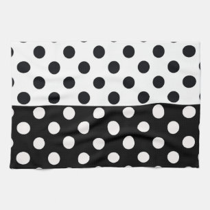Black White Half Colour Split Inverse Polka Dots Tea Towel