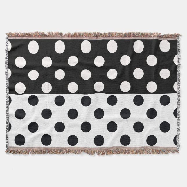 Black White Half Colour Split Inverse Polka Dots Throw Blanket (Front)