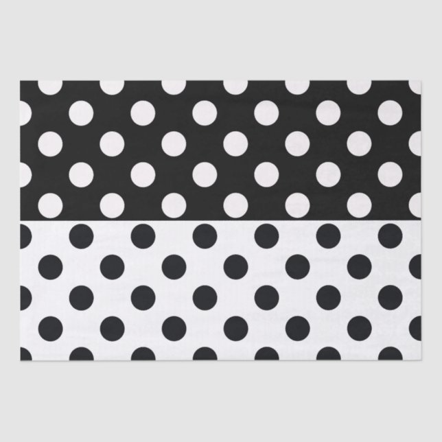 Black White Half Colour Split Inverse Polka Dots Tissue Paper (Front)