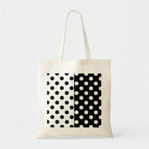 Black White Half Colour Split Inverse Polka Dots Tote Bag