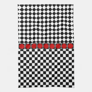 Black White Half Diamond Checkers Tea Towel
