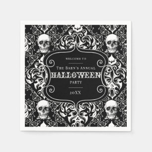 Black White Halloween Damask Skull Pattern Custom Napkin