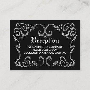 Black White Halloween Gothic Scroll Reception Card