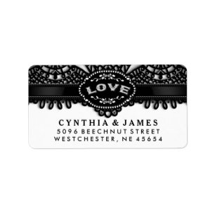 Black White Halloween Lace Wedding LOVE Address Label