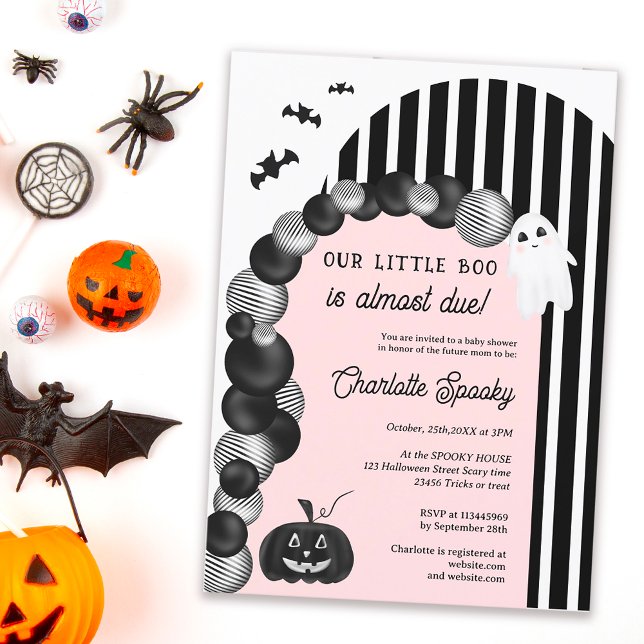 Black white Halloween little boo baby shower Invitation (Black white Halloween little boo baby shower Invitation pastel pink)