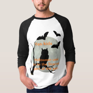 Black  & White Halloween Owl & Bats T-Shirt