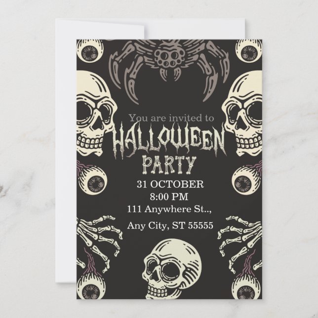Black & White Halloween Party Invitation (Front)