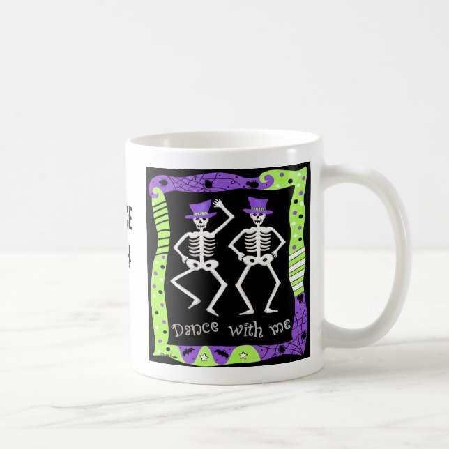 Black White Halloween Skeleton Bones Dance Coffee Mug (Right)