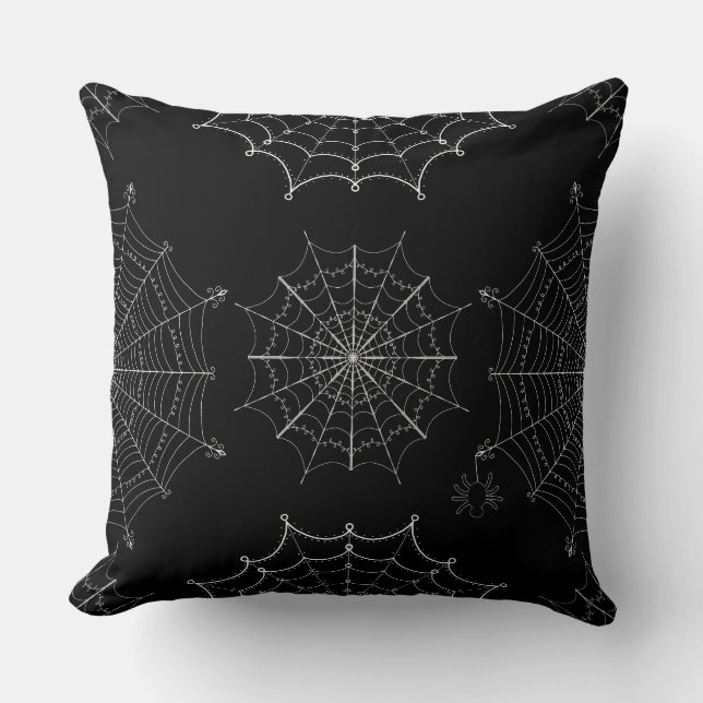 Black & White Halloween Spider Webs Cushion (Front)
