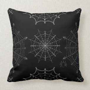Black & White Halloween Spider Webs Cushion