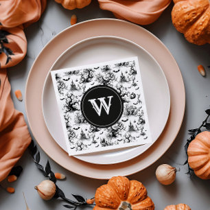 Black & White Halloween Toile Monogram Napkin
