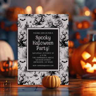 Black & White Halloween Toile Party Invitation