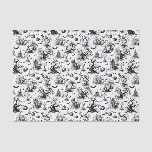 Black & White Halloween Toile Tissue Paper (Front)