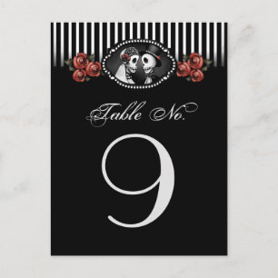 Black White Halloween Wedding Skeletons Red Floral Postcard