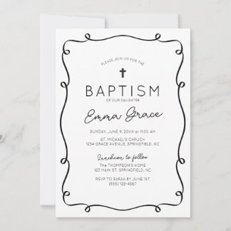 Black & White Hand Drawn Baptism Invitation
