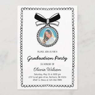 Black & White Hand Drawn Bow Graduation Party Invitation