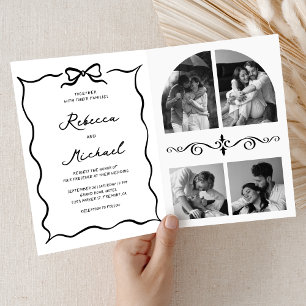Black & White Hand Drawn Bow QR Code Photo Wedding Invitation