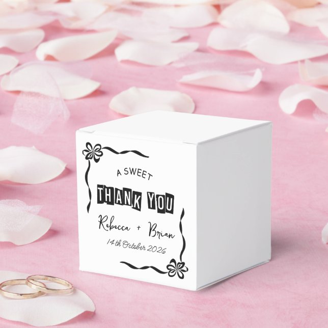 Black & White Hand Drawn Bow Sketch Wedding Favour Box (Wedding)