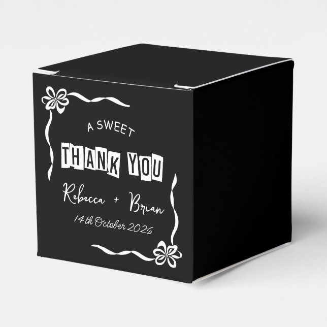 Black & White Hand Drawn Bow Sketch Wedding Favour Box (Front Side)