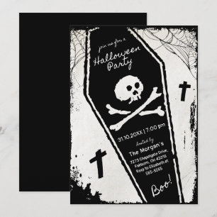 Black & White Hand Drawn Coffin Halloween Party  Invitation