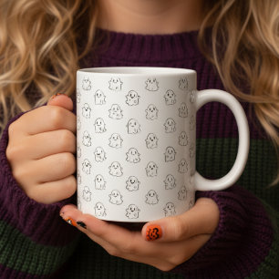 Black & White Hand drawn Cute Flying Ghosts Coffee Mug