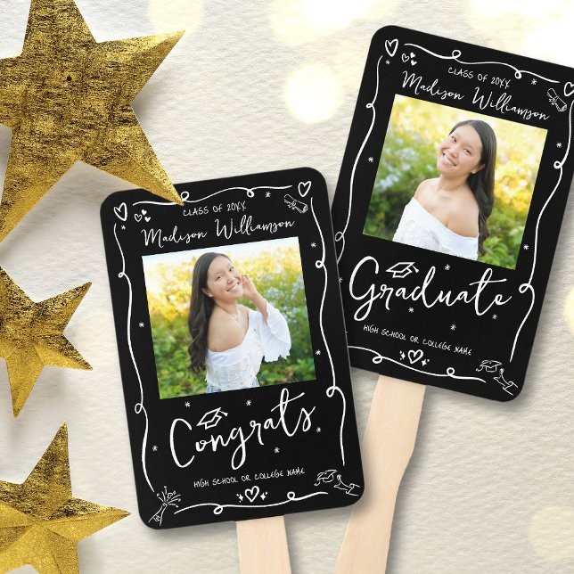 Black White Hand Drawn Doodle Graduation 2 Photo Fan (Creator Uploaded)