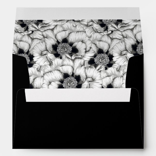 Black & White Hand Drawn Floral -  Wedding Envelopes (Back (Bottom))