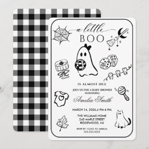 Black white Hand drawn Halloween Theme Baby Shower Invitation